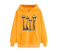SPSMOKH Women's Giraffe Print Hoodie - Cute Sports Sweatshirt Casual Long Sleeve Top | Drawstring Sweatshirt with Pocket | UK Oversized Warm Fleece Lined Hooded Jumper (Yellow, M)
