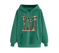 SPSMOKH Women's Giraffe Print Hoodie - Cute Sports Sweatshirt Casual Long Sleeve Top | Drawstring Sweatshirt with Pocket | UK Oversized Warm Fleece Lined Hooded Jumper (Mint Green, XL)