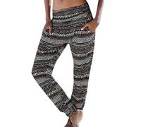 SPSMOKH Women's Harem Pants - Bohemian-style Trousers with Retro Floral Print, High-Waisted Pleated Waistband Pocket Casual Trousers, Loose Yoga Casual Summer Beach Linen Trouser (#A12, M)