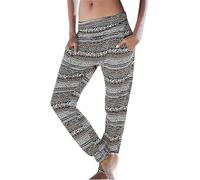 SPSMOKH Women's Harem Pants - Bohemian-style Trousers with Retro Floral Print, High-Waisted Pleated Waistband Pocket Casual Trousers, Loose Yoga Casual Summer Beach Linen Trouser (#A13, XXL)