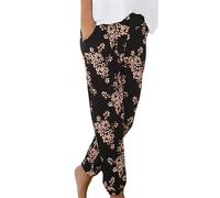 SPSMOKH Women's Harem Pants - Bohemian-style Trousers with Retro Floral Print, High-Waisted Pleated Waistband Pocket Casual Trousers, Loose Yoga Casual Summer Beach Linen Trouser (#A14, S)