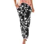 SPSMOKH Women's Harem Pants - Bohemian-style Trousers with Retro Floral Print, High-Waisted Pleated Waistband Pocket Casual Trousers, Loose Yoga Casual Summer Beach Linen Trouser (#A04, S)