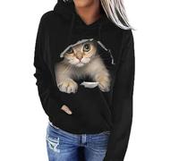 SPSMOKH Women's Hoodies Pullover Fluffy Hoodie Sweatshirts 3D Printed Cat Hoodie Top Long Sleeve Ladies Jumpers for Autumn & Winter (M, 1)
