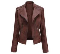 SPSMOKH Women's Leather Jacket Transition Jacket Made of the Finest Leather - Modern Biker Jacket Leather Jacket (Brown, XL)