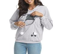 SPSMOKH Women's Oversized Pet Pocket Hoodie - Kangaroo Pocket Pullover Sweatshirt | Fun Cat Holder Hooded Sweatshirt for UK Casual Wear (White, S)