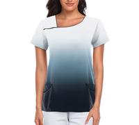 SPSMOKH Women's Short Sleeve Scrub Top Tunic - Medical Clinic Workwear, Gradient-Coloured Nursing Top, Beauty Therapist Attire, Medical Surgical Top for Nurses Dentists Vets Dog Grooming (White, M)