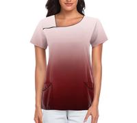 SPSMOKH Women's Short Sleeve Scrub Top Tunic - Medical Clinic Workwear, Gradient-Coloured Nursing Top, Beauty Therapist Attire, Medical Surgical Top for Nurses Dentists Vets Dog Grooming (Wine, 3XL)