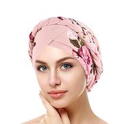 SPSMOKH Women's Turban Beanie Hat - Elegant Flower Muslim Headwear, Warm Sleeping Cap, Soft Elastic Fashion Headband Cap for Chemo Hair Loss Cancer Islamic Hijab Headscarf (Beige, One Size)