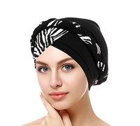 SPSMOKH Women's Turban Beanie Hat - Elegant Flower Muslim Headwear, Warm Sleeping Cap, Soft Elastic Fashion Headband Cap for Chemo Hair Loss Cancer Islamic Hijab Headscarf (Black, One Size)