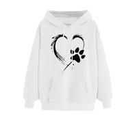 SPSMOKH Women's UK Dog Paw Print Hoodie - Paw Print Love Drawstring Hoodie, Casual Sweatshirt with Pocket, Fashion Loose Long Sleeve Hooded Pullover for Daily (White, XXL)