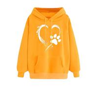 SPSMOKH Women's UK Dog Paw Print Hoodie - Paw Print Love Drawstring Hoodie, Casual Sweatshirt with Pocket, Fashion Loose Long Sleeve Hooded Pullover for Daily (Yellow, M)