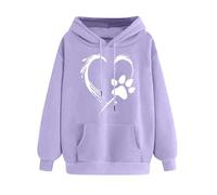 SPSMOKH Women's UK Dog Paw Print Hoodie - Paw Print Love Drawstring Hoodie, Casual Sweatshirt with Pocket, Fashion Loose Long Sleeve Hooded Pullover for Daily (Purple, XXL)