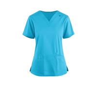 SPSMOKH Women's V-Neck Short Sleeve Scrub Top Tunic healthcare workwear with pockets, Massage therapist workwear top, Caregiver and beautician top for Nurse Dog Grooming Work Uniform (A4 Bule, XXL)