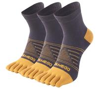 SPST Toe Socks for Men and Women, Bamboo Viscose Five Finger Ankle Socks, Athletic Running Socks 3 Pairs, Dark Gray+yellow, Medium