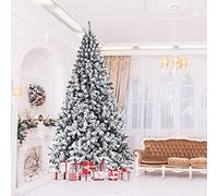 SPSUPE Artificial Christmas, Premium PVC Xmas Full, Flocked Snow Pine Tree with Solid Metal Stand, Ideal for Indoor and Outdoor (9FT), White