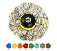 SPTA 15pcs Diamond Wet Polishing Pads polisher wheel disc, 4 inch Pads for Granite Stone Concrete Marble Floor Grinder or Polisher, 50#-6000# Hook & Loop Backing Holder Disc For Wet Polisher&Grinder
