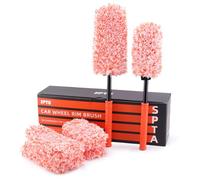 SPTA Microfibre Rim Brush, 2Pcs Microfibre Wheel Cleaner Brushes with Extra 2 Large and 2 Small Interchangeable Microfiber Covers, Gentle Rim Detailing Brush, Wheel Cleaning Brush for All Wheel Types