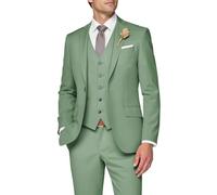 SPTALLFITJSV 3 Piece Suit Men Slim Fit Wedding Suits for Mens Elegant One Button Jacket Single Breasted Vest Pants Set, Dusty Sage Green, XL