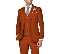 SPTALLFITJSV 3 Piece Suit Men Slim Fit Wedding Suits for Mens Elegant One Button Jacket Single Breasted Vest Pants Set, Burnt Orange, M