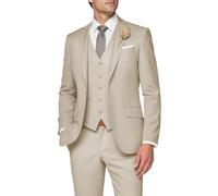SPTALLFITJSV 3 Piece Suit Men Slim Fit Wedding Suits for Mens Elegant One Button Jacket Single Breasted Vest Pants Set, Beige, XS