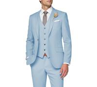 SPTALLFITJSV 3 Piece Suit Men Slim Fit Wedding Suits for Mens Elegant One Button Jacket Single Breasted Vest Pants Set, Pale Blue, XXL