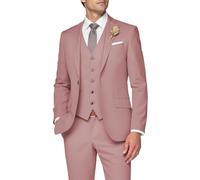 SPTALLFITJSV 3 Piece Suit Men Slim Fit Wedding Suits for Mens Elegant One Button Jacket Single Breasted Vest Pants Set, Dusty Pink, S
