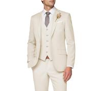 SPTALLFITJSV 3 Piece Suit Men Slim Fit Wedding Suits for Mens Elegant One Button Jacket Single Breasted Vest Pants Set, Cream, S