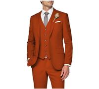 SPTALLFITJSV 3 Piece Suit Men Slim Fit Wedding Suits for Mens Elegant One Button Jacket Single Breasted Vest Pants Set, Burnt Orange, S