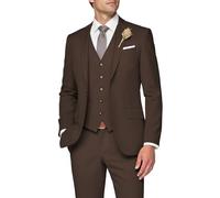 SPTALLFITJSV 3 Piece Suit Men Slim Fit Wedding Suits for Mens Elegant One Button Jacket Single Breasted Vest Pants Set, Coffee, M