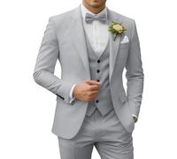 SPTALLFITJSV Men's 3-Piece Slim Fit Suit 2-Button Notch Lapel Blazer Jacket Vest Trousers for Wedding, Business, Prom, Party, silver-grey, 6XL