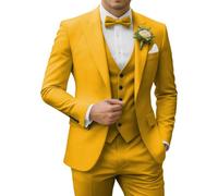 SPTALLFITJSV Men's 3-Piece Slim Fit Suit with Point Collar, 2-Button Blazer, Jacket, Vest, Trousers, for Wedding, Business, Prom, Party, gold, M