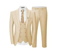SPTALLFITJSV Men's 3 Piece Suits Slim Fit, Blazer Double Breasted Vest and Pants, Wedding Prom Business Suit with Gold Button, Champagne, XL