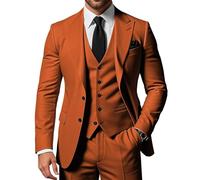SPTALLFITJSV Men's 3 Piece Suits Slim Fit Peak Lapel 2 Button Blazer Jacket Vest Pants Set Wedding Business Prom Party Suit, Burnt Orange, 3XL