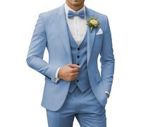 SPTALLFITJSV Men's 3 Piece Suits Slim Fit Peak Lapel 2 Button Blazer Jacket Vest Pants Set Wedding Business Prom Party Suit, Dusty Blue, L