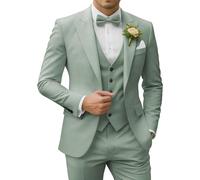SPTALLFITJSV Men's 3 Piece Suits Slim Fit Peak Lapel 2 Button Blazer Jacket Vest Pants Set Wedding Business Prom Party Suit, Dusty Green, XL