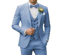 SPTALLFITJSV Men's 3 Piece Suits Slim Fit, Peak Lapel 2 Button Blazer Jacket Vest Pants Set, Wedding Business Prom Party Suit, Dusty Blue, M