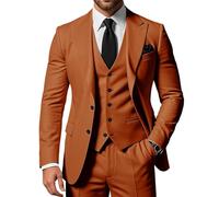 SPTALLFITJSV Men's 3 Piece Suits Slim Fit Peak Lapel 2 Button Blazer Jacket Vest Pants Set Wedding Business Prom Party Suit, Burnt Orange, 3XL
