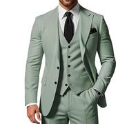 SPTALLFITJSV Men's 3 Piece Suits Slim Fit Peak Lapel 2 Button Blazer Jacket Vest Pants Set Wedding Business Prom Party Suit, Dusty Green, XL