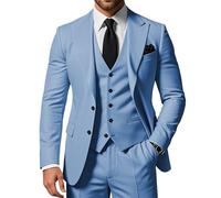 SPTALLFITJSV Men's 3 Piece Suits Slim Fit Peak Lapel 2 Button Blazer Jacket Vest Pants Set Wedding Business Prom Party Suit, Dusty Blue, M