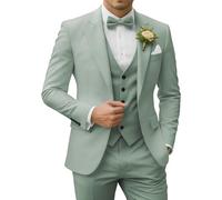 SPTALLFITJSV Men's 3 Piece Suits Slim Fit Peak Lapel 2 Button Blazer Jacket Vest Pants Set Wedding Business Prom Party Suit, Dusty Green, M