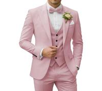 SPTALLFITJSV Men's 3 Piece Suits Slim Fit Peak Lapel 2 Button Blazer Jacket Vest Pants Set Wedding Business Prom Party Suit, Dusty Rose, 4XL