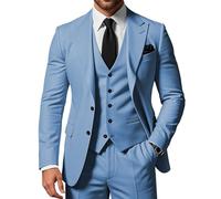 SPTALLFITJSV Men's 3 Piece Suits Slim Fit Peak Lapel 2 Button Blazer Jacket Vest Pants Set Wedding Business Prom Party Suit, Dusty Blue, M