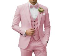 SPTALLFITJSV Men's 3 Piece Suits Slim Fit Peak Lapel 2 Button Blazer Jacket Vest Pants Set Wedding Business Prom Party Suit, Dusty Rose, XXS