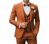 SPTALLFITJSV Men's 3 Piece Suits Slim Fit Peak Lapel 2 Button Blazer Jacket Vest Pants Set Wedding Business Prom Party Suit, Burnt Orange, XXL