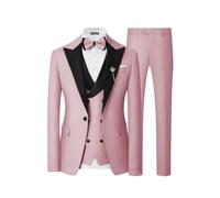 SPTALLFITJSV Mens 3 Piece Tuxedo Suit Slim Fit Wedding Prom Dinner Tuxedo for Men Double Breasted Suits Set with Bow Tie, Dusty Rose, M