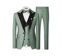SPTALLFITJSV Mens Tuxedo Suit Set Slim Fit 3 Piece Wedding Prom Dinner Tuxedo for Men Double Breasted Suits Set with Bow Tie, Sage Green, XS