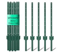 Sptchapn 148cm / 58.5in Metal Fence Post, Pack of 5, Strong and Durable U-Fence Post No Digging Green T-Posts forYard, Garden Patio, Outdoor Wires (5)