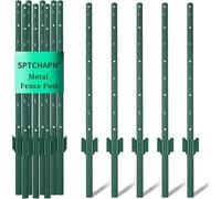 Sptchapn 91cm / 3ft Metal Fence Post, Pack of 5, Strong and Durable U-Fence Post No Digging Green T-Posts forYard, Garden Patio, Outdoor Wires (5)