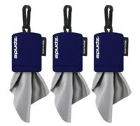 SPUDZ Classic | 6" x 6" Microfiber Towels w/Neoprene Pouches | Premium Microfiber Cleaning Cloths for Laptops, Lenses, Cameras, Screens, and More | Navy Blue (3-Pack)