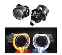 SPUFKGE Lamp Assembly 40W 2.5'' Bi-Led Lens For H1 H4 H7 9005/9006 Socket Car Headlight Retrofit Upgrade Full Kit With LED Shrouds White Yellow Running Lights(6000K,With Mask-BM-WY)